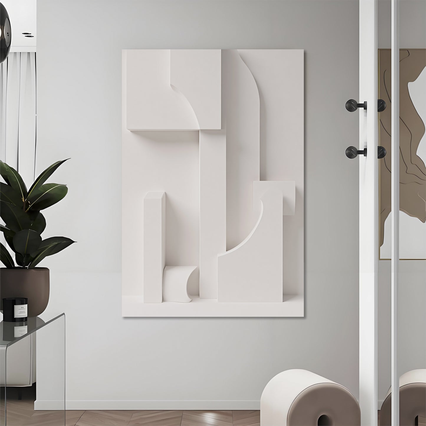Beige Wall Sculptures, 3D Wood Wall Art, Minimalist Wall Hanging Home Decor