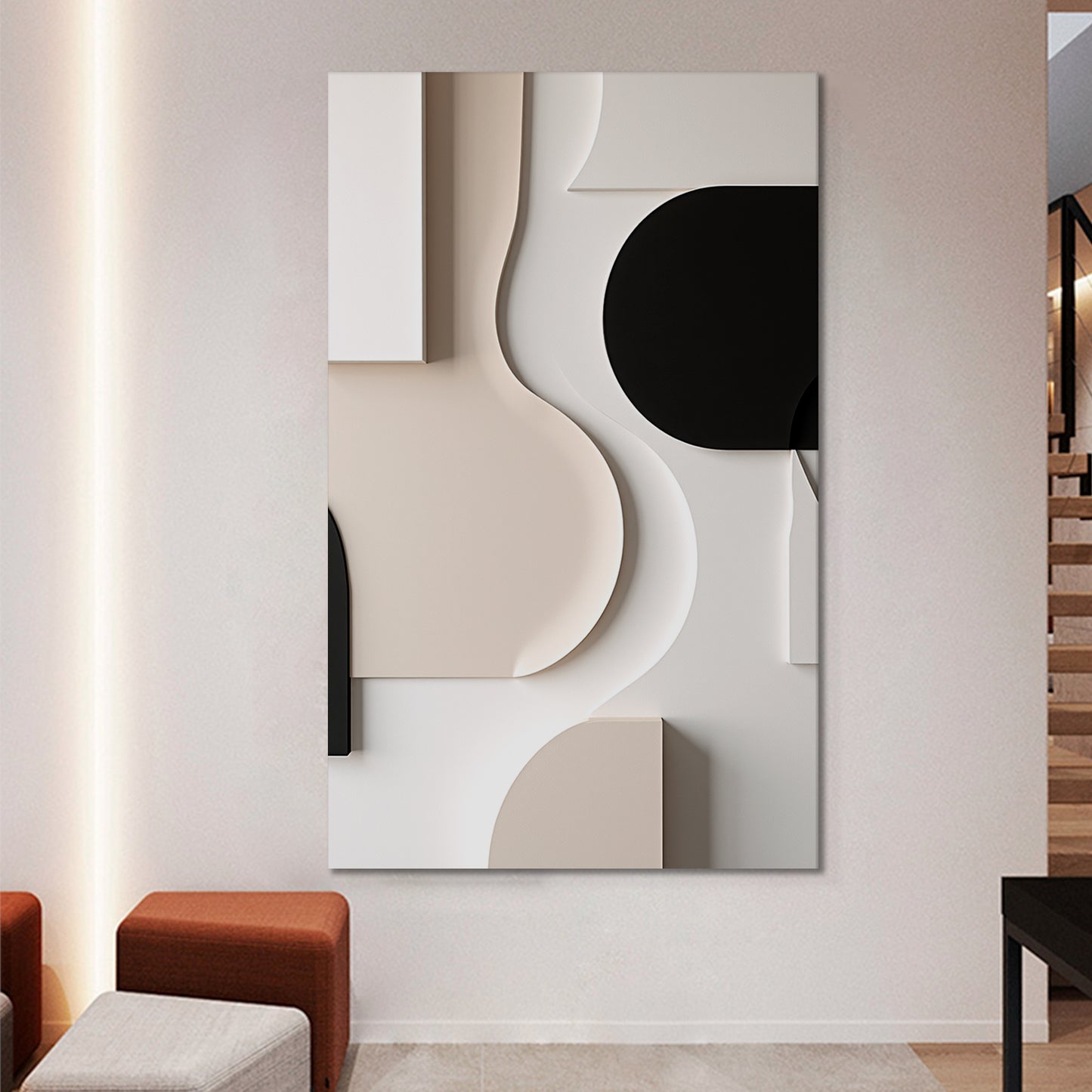 Beige and Brown Black Wall Sculptures, 3D Wood Wall Art, Minimalist Wall Hanging Home Decor