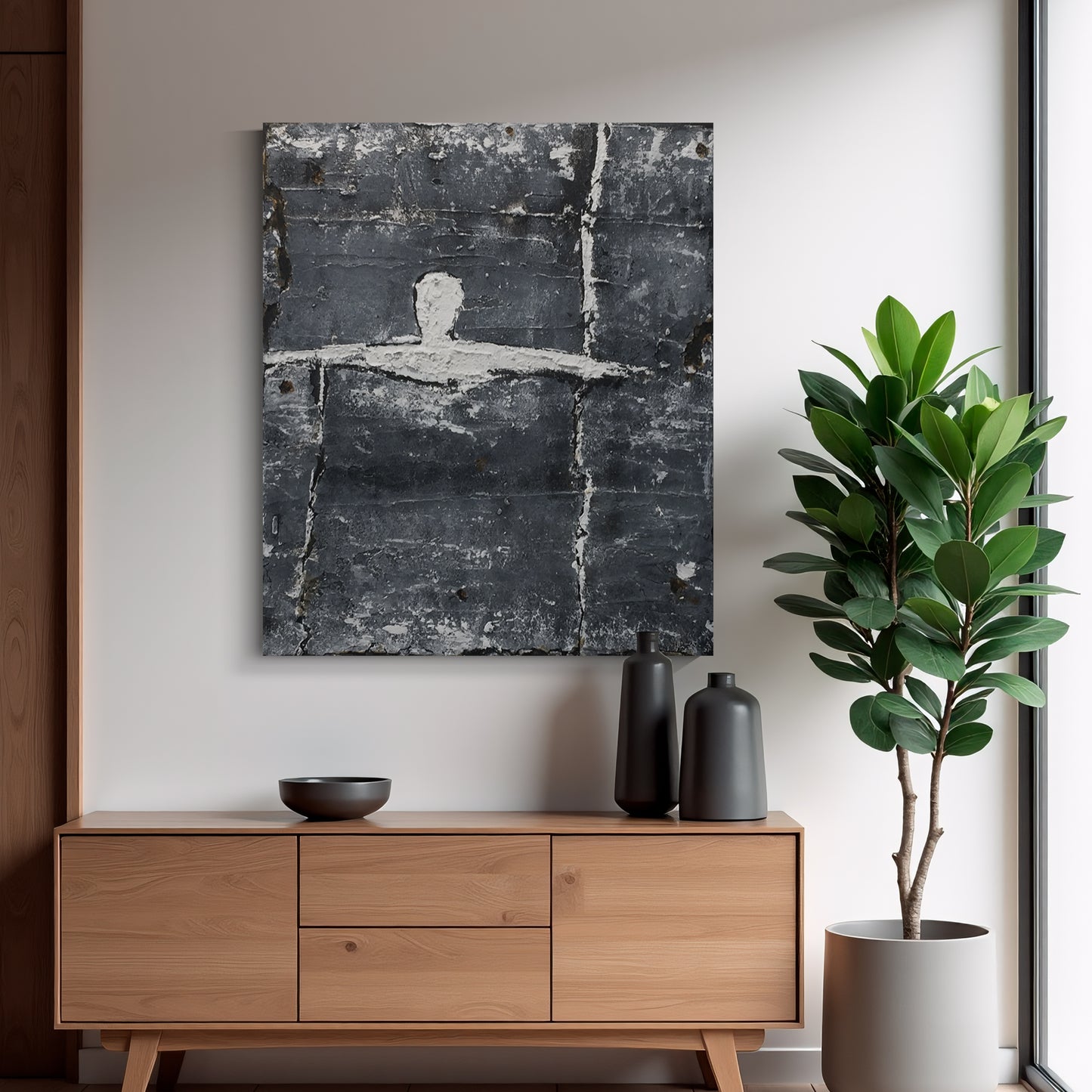 Black, white and gray simple wall art, hand-painted oil painting