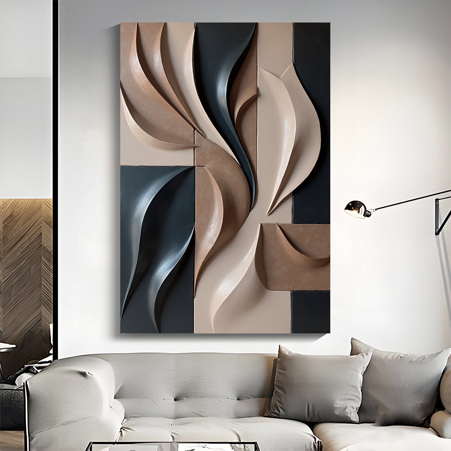 Beige and Brown dark green Wall Sculptures, 3D Wood Wall Art, Minimalist Wall Hanging Home Decor