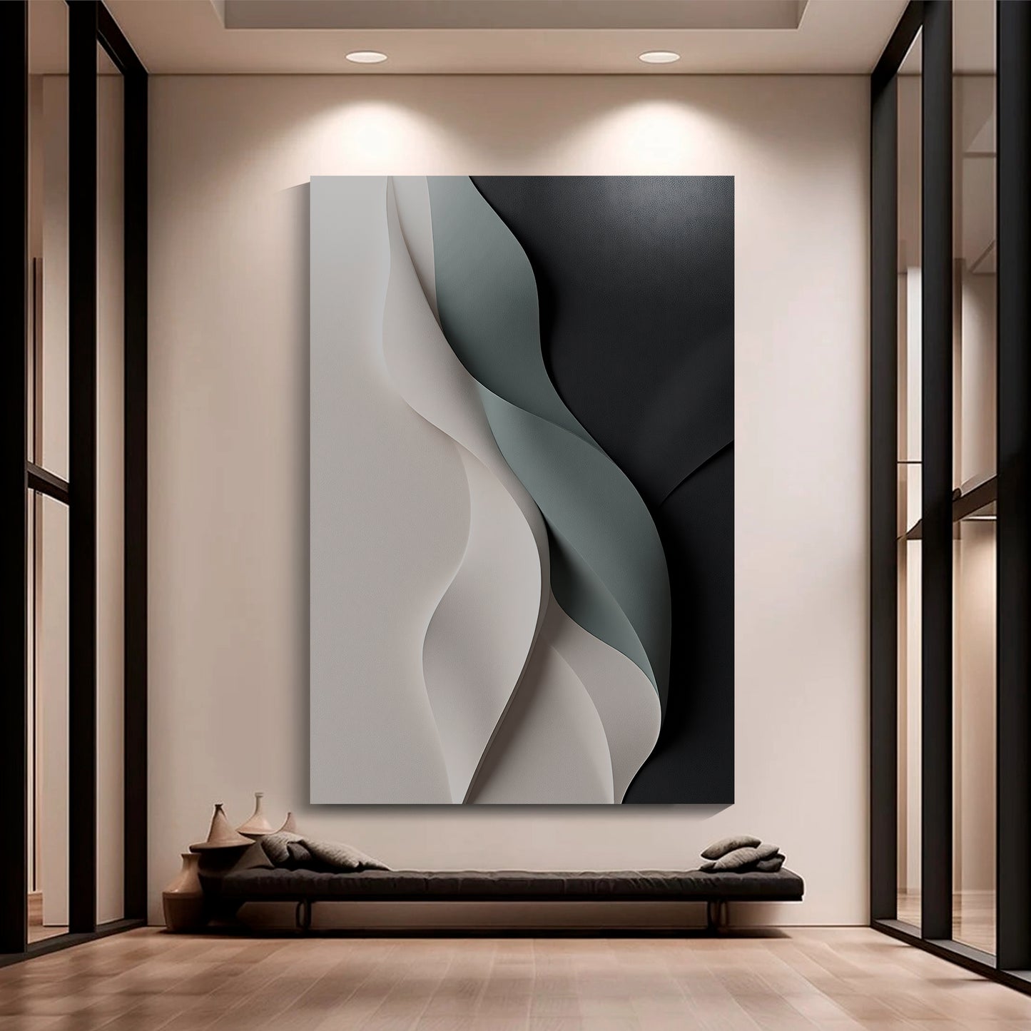 Beige, black, and dark greenWall Sculptures, 3D Wood Wall Art, Minimalist Wall Hanging Home Decor
