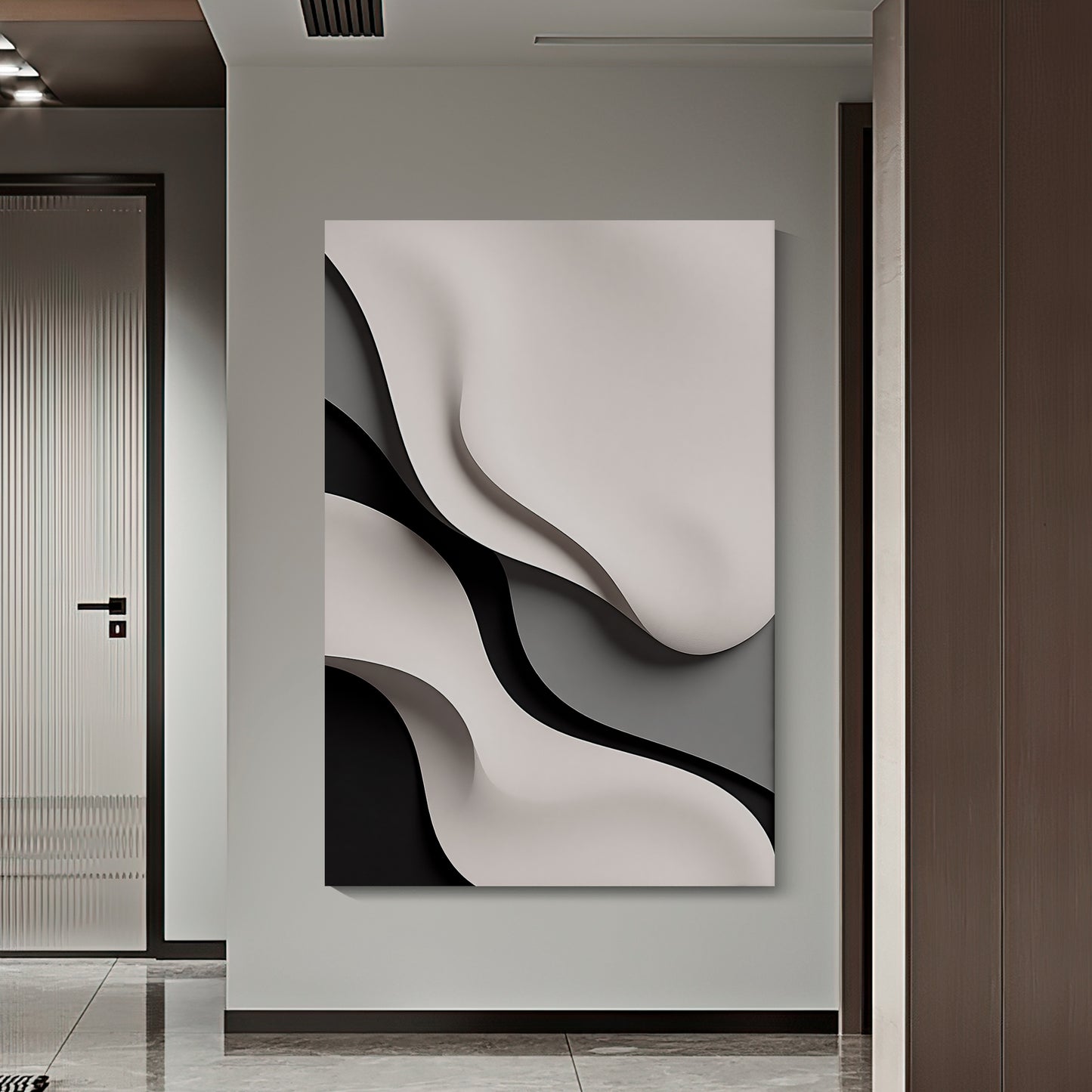 Beige and Black GreyWall Sculptures, 3D Wood Wall Art, Minimalist Wall Hanging Home Decor