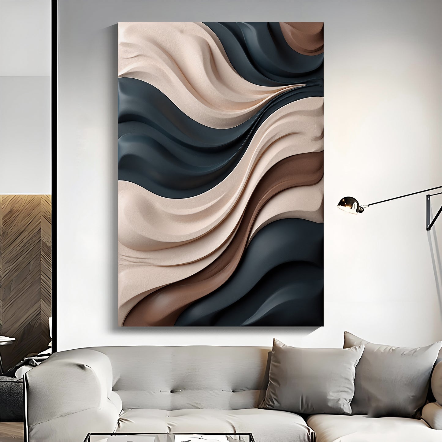 Beige and Brown dark green Wall Sculptures, 3D Wood Wall Art, Minimalist Wall Hanging Home Decor