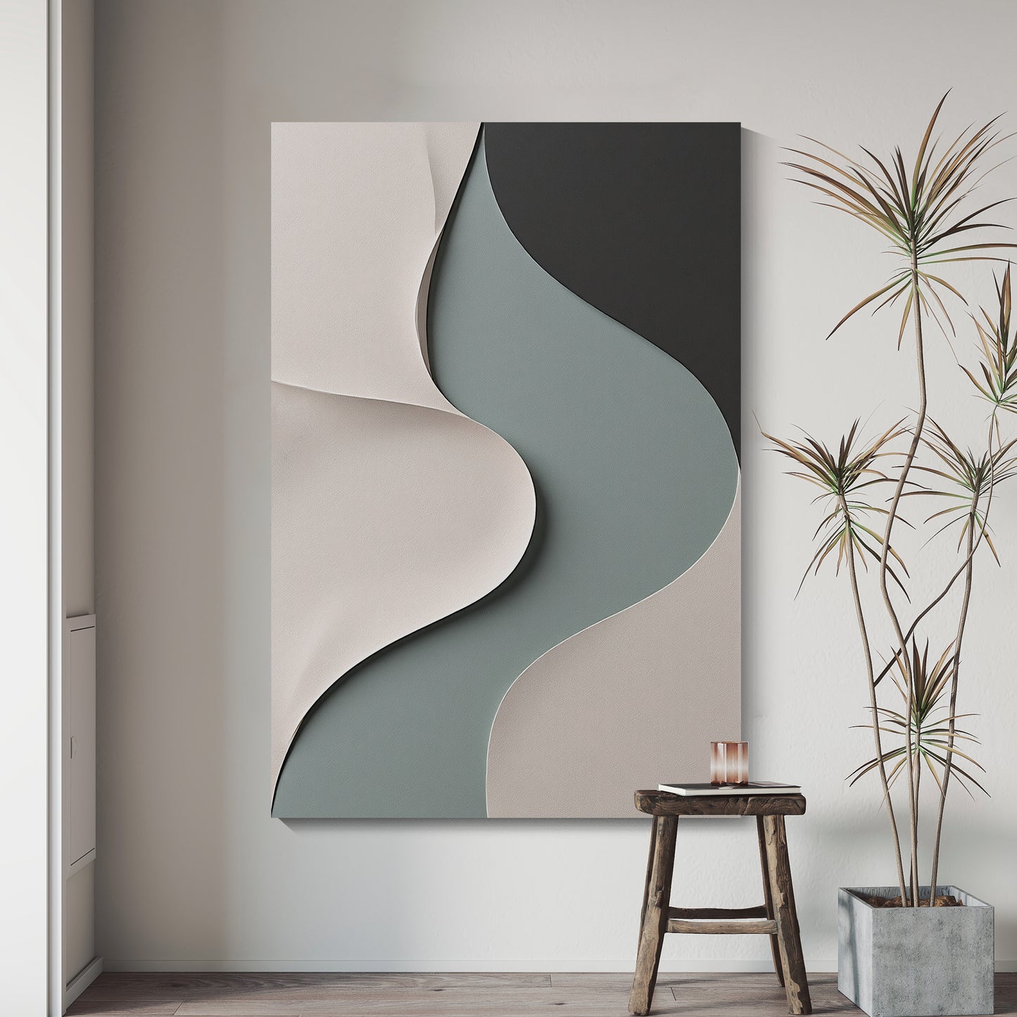 Beige, black, and dark greenWall Sculptures, 3D Wood Wall Art, Minimalist Wall Hanging Home Decor