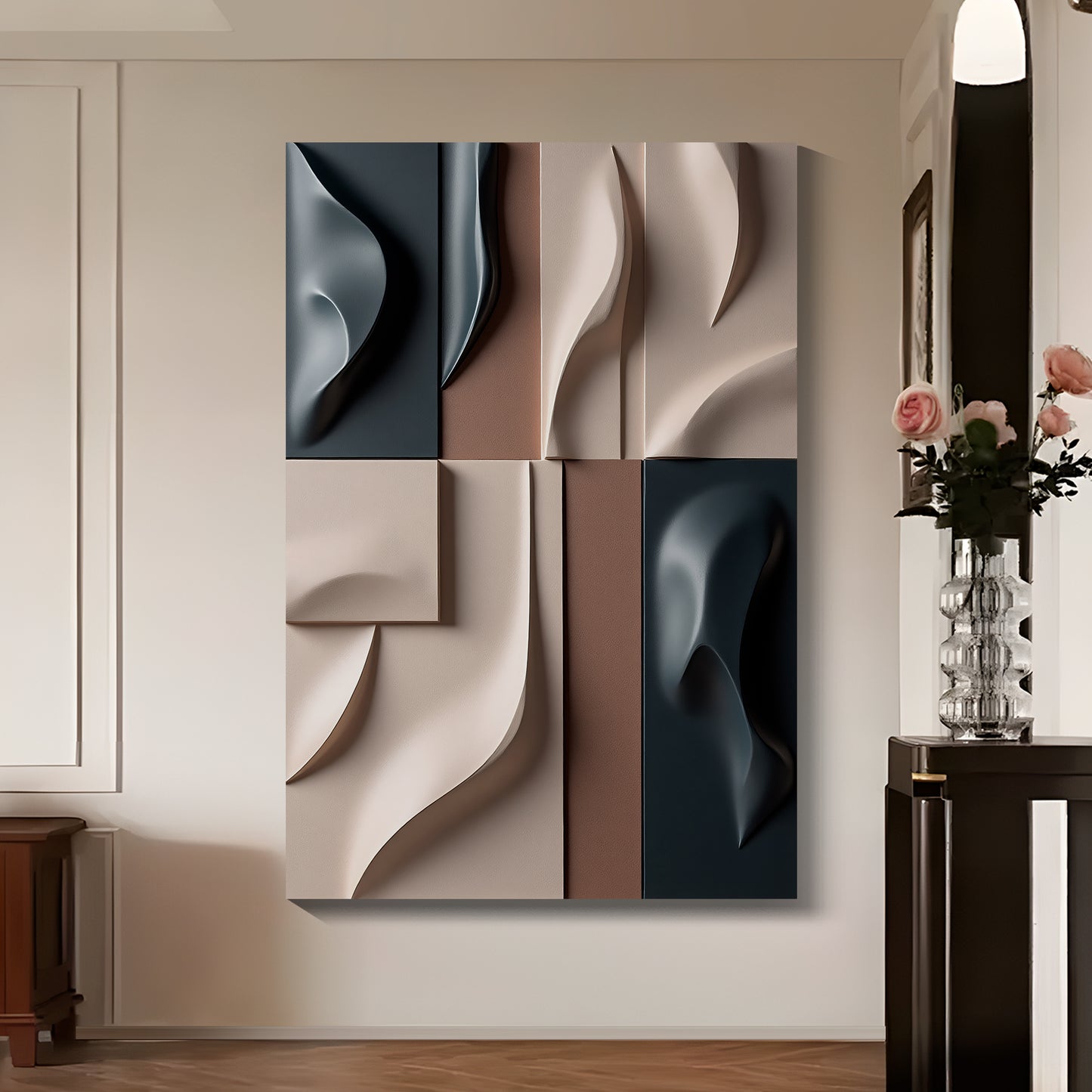 Beige and Brown dark green Wall Sculptures, 3D Wood Wall Art, Minimalist Wall Hanging Home Decor