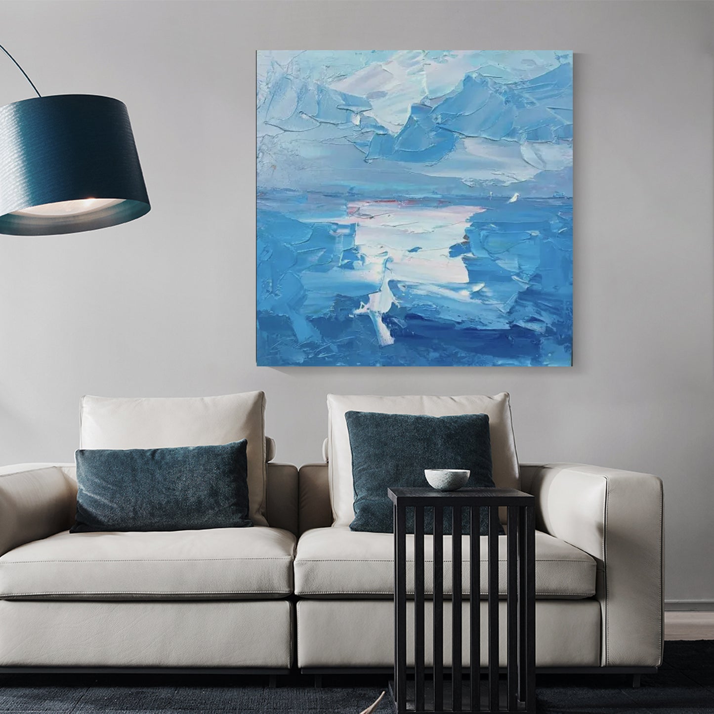 Blue hand-painted oil painting