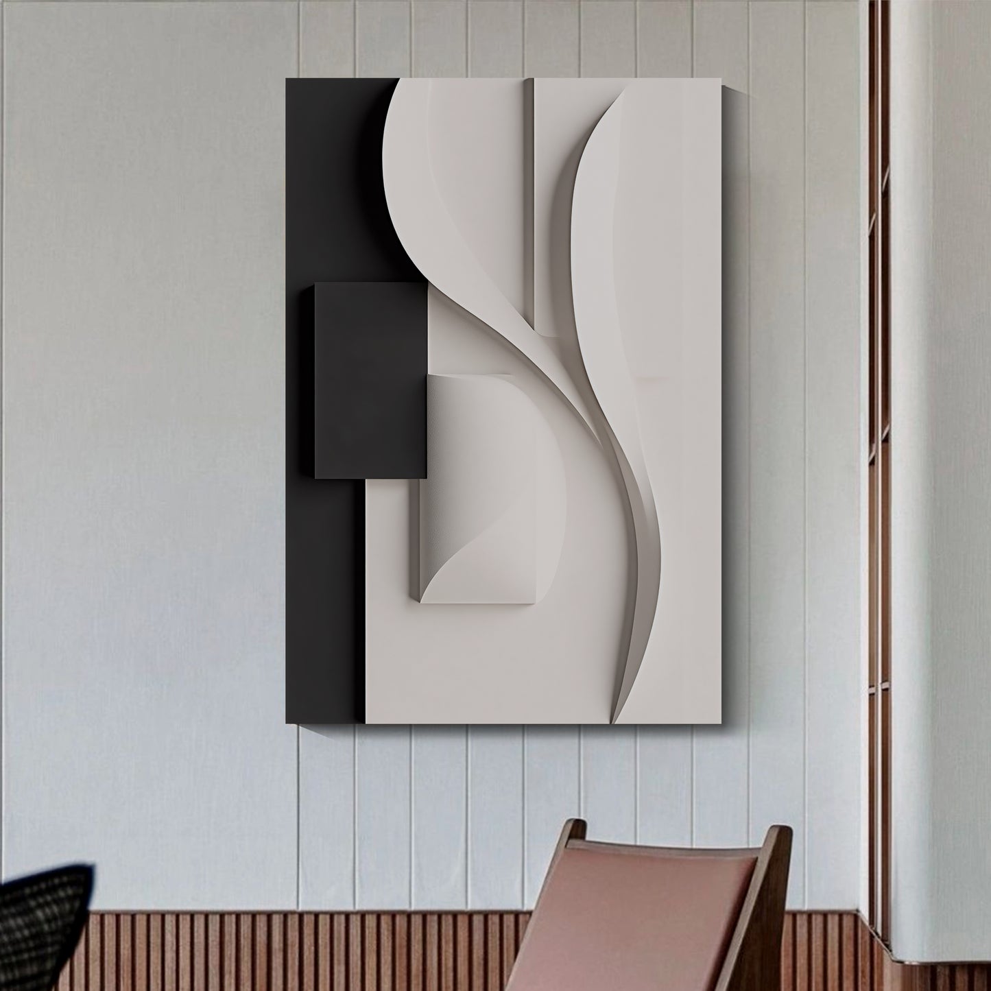 Beige and black Wall Sculptures, 3D Wood Wall Art, Minimalist Wall Hanging Home Decor