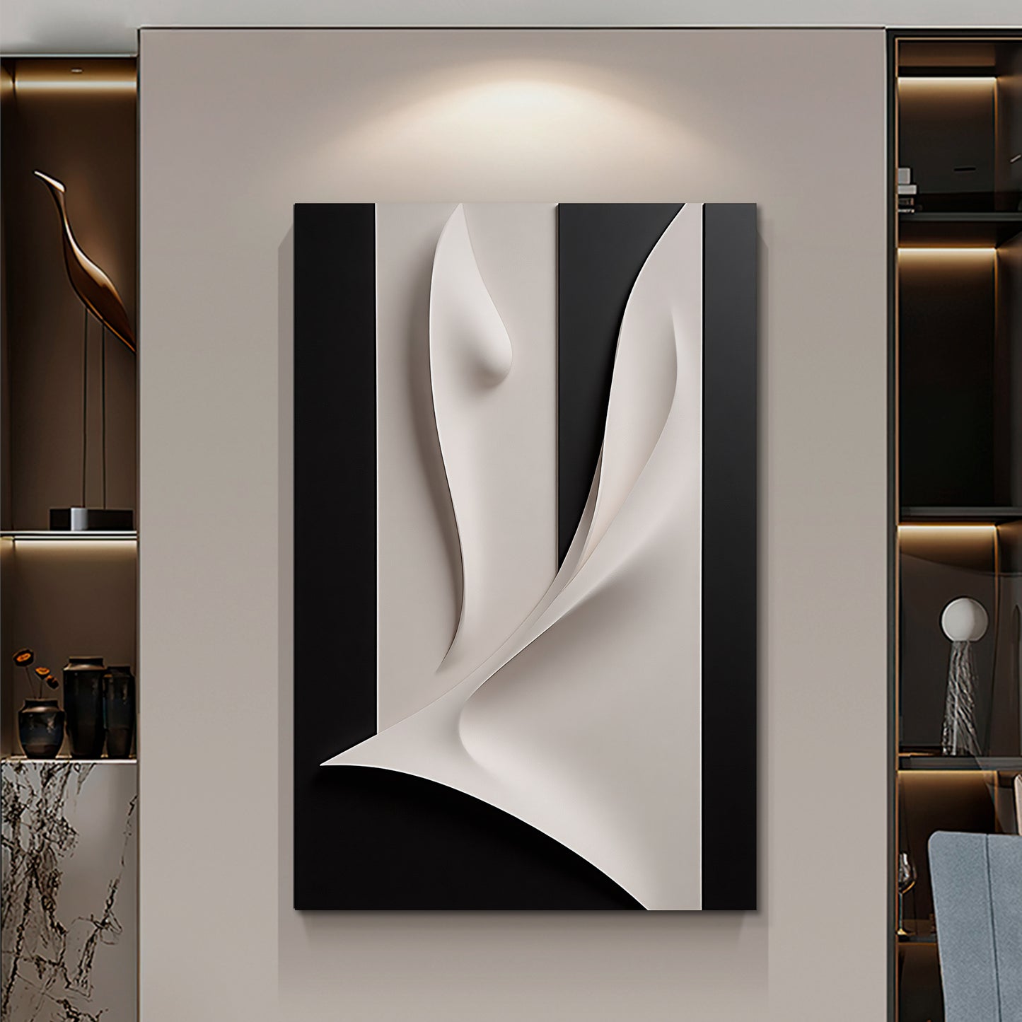 Beige and black Wall Sculptures, 3D Wood Wall Art, Minimalist Wall Hanging Home Decor