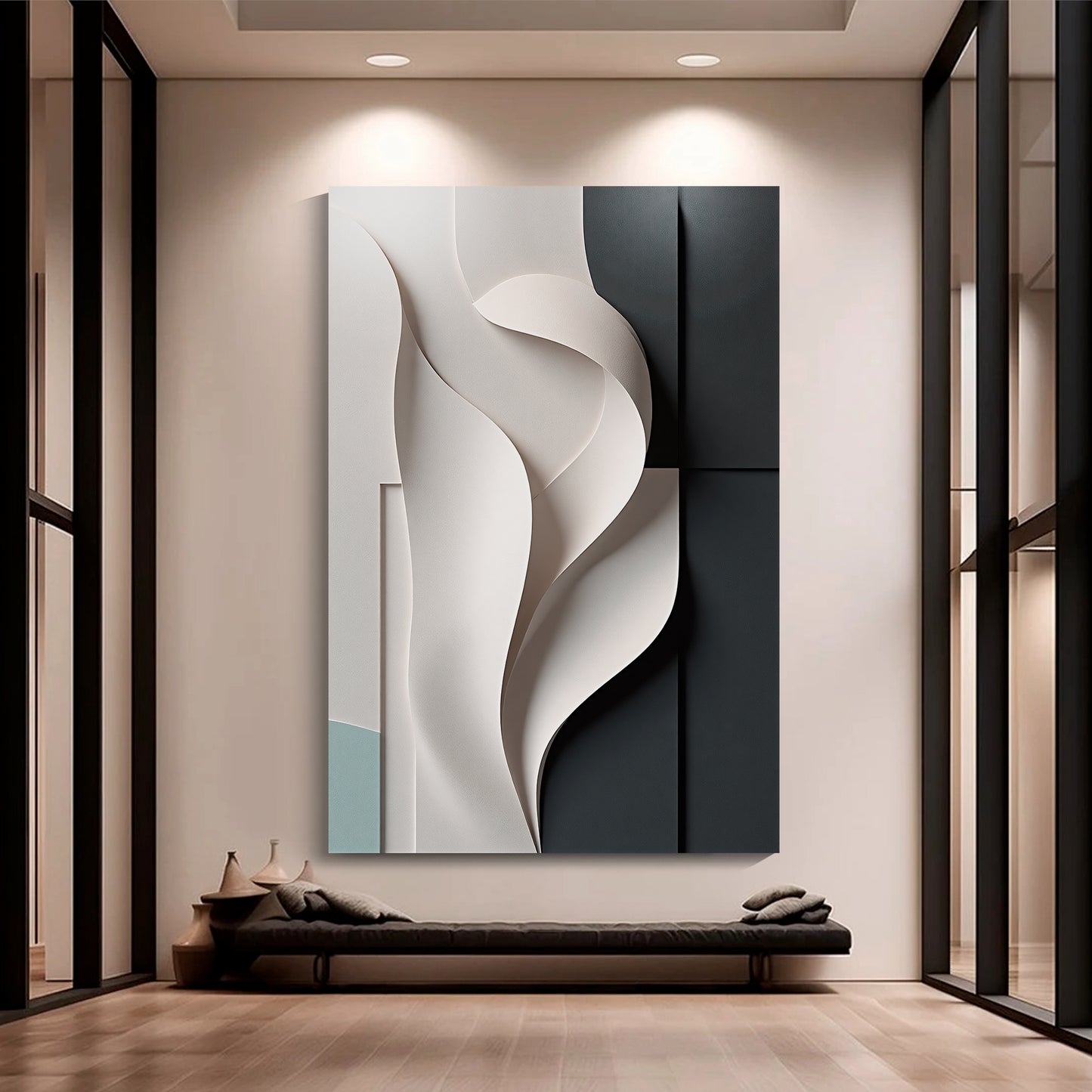 Beige, black, and dark greenWall Sculptures, 3D Wood Wall Art, Minimalist Wall Hanging Home Decor