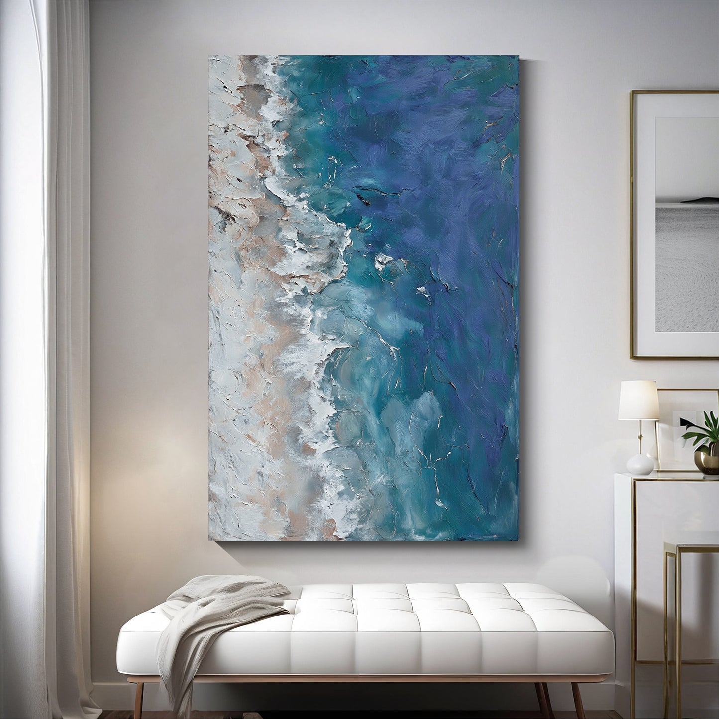 "Sea of Healing" modern abstract wall art, hand-painted oil painting.