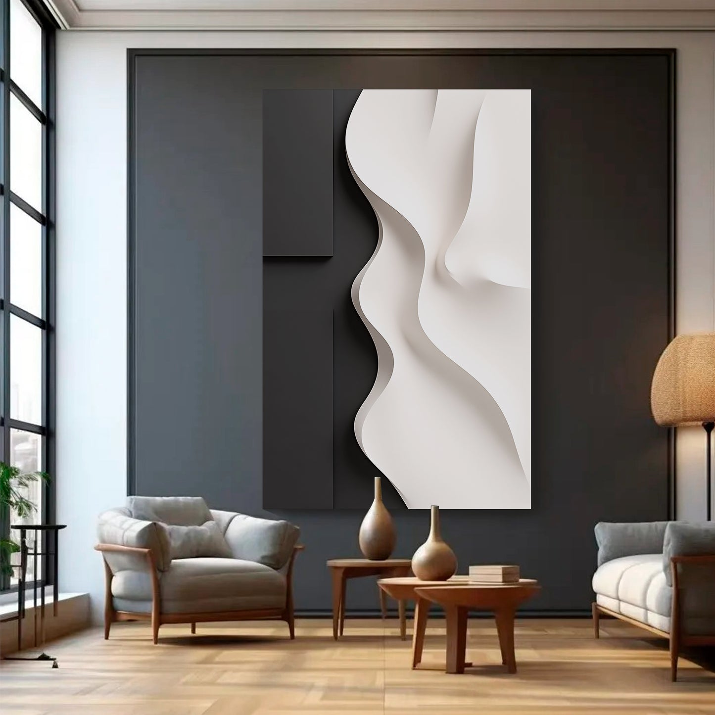 Beige and black Wall Sculptures, 3D Wood Wall Art, Minimalist Wall Hanging Home Decor