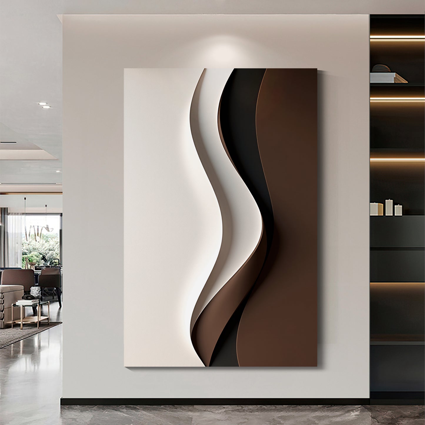 Beige and Brown Black Wall Sculptures, 3D Wood Wall Art, Minimalist Wall Hanging Home Decor