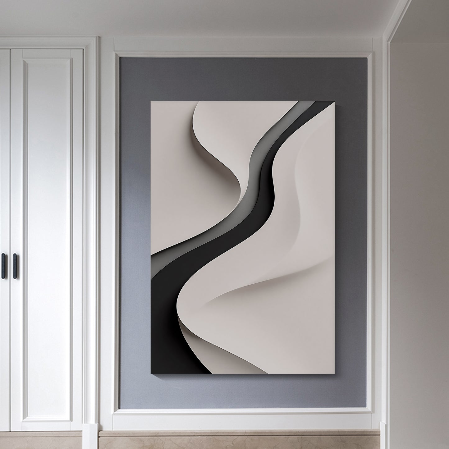 Beige and Black GreyWall Sculptures, 3D Wood Wall Art, Minimalist Wall Hanging Home Decor
