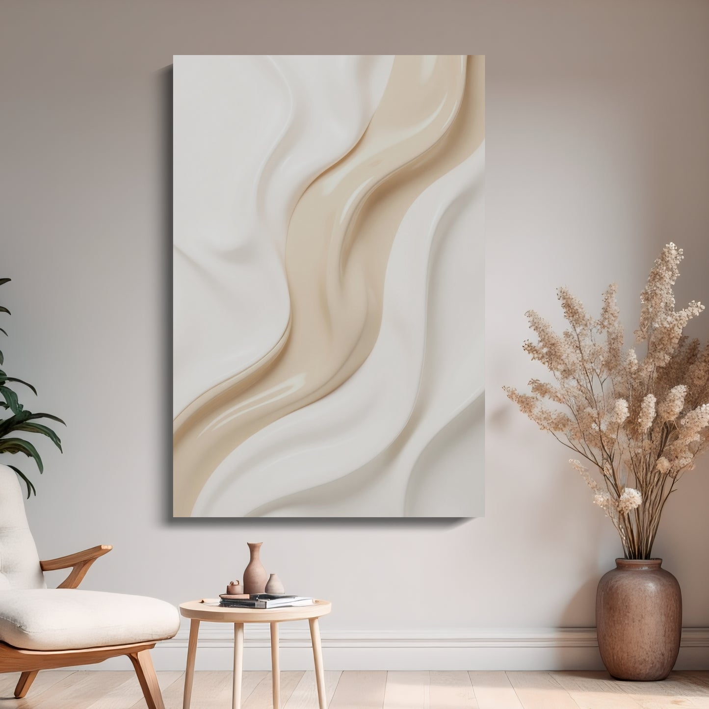 Beige and white wall sculptures, 3D wooden wall art, simple wall-mounted home decoration.