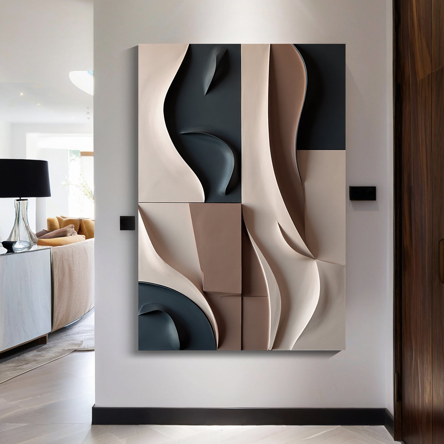 Beige and Brown dark green Wall Sculptures, 3D Wood Wall Art, Minimalist Wall Hanging Home Decor