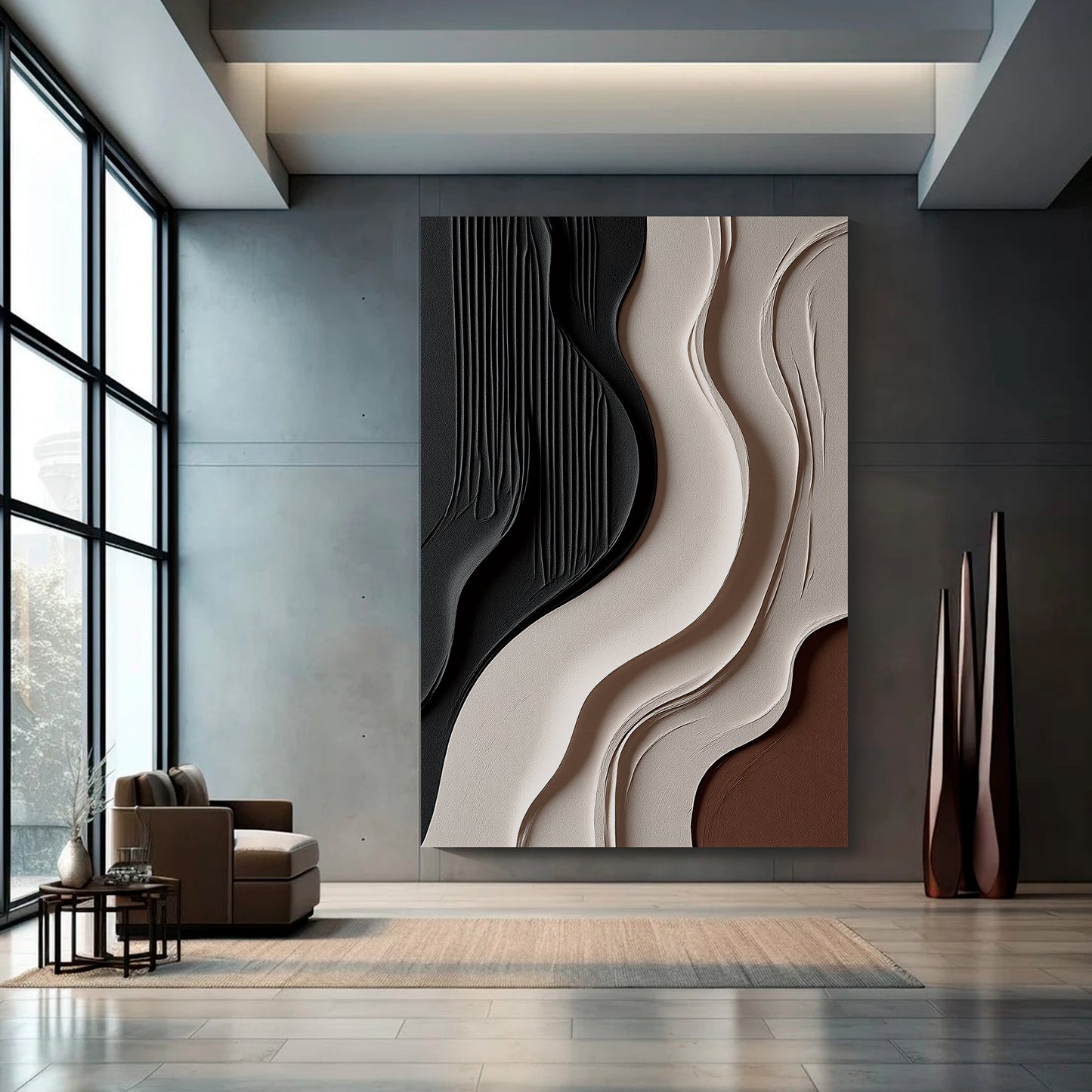 Beige and Brown Black Wall Sculptures, 3D Wood Wall Art, Minimalist Wall Hanging Home Decor