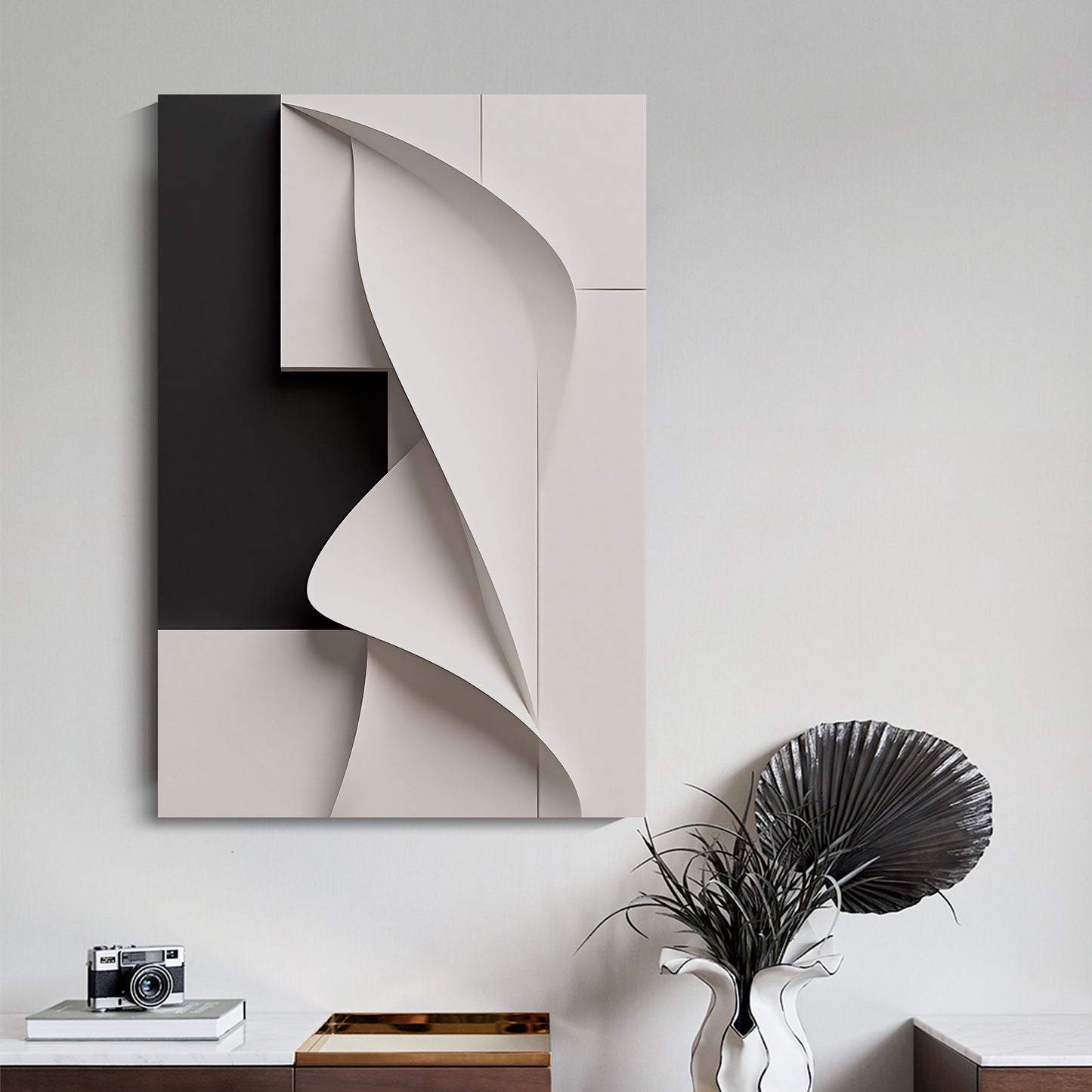 Beige and black Wall Sculptures, 3D Wood Wall Art, Minimalist Wall Hanging Home Decor