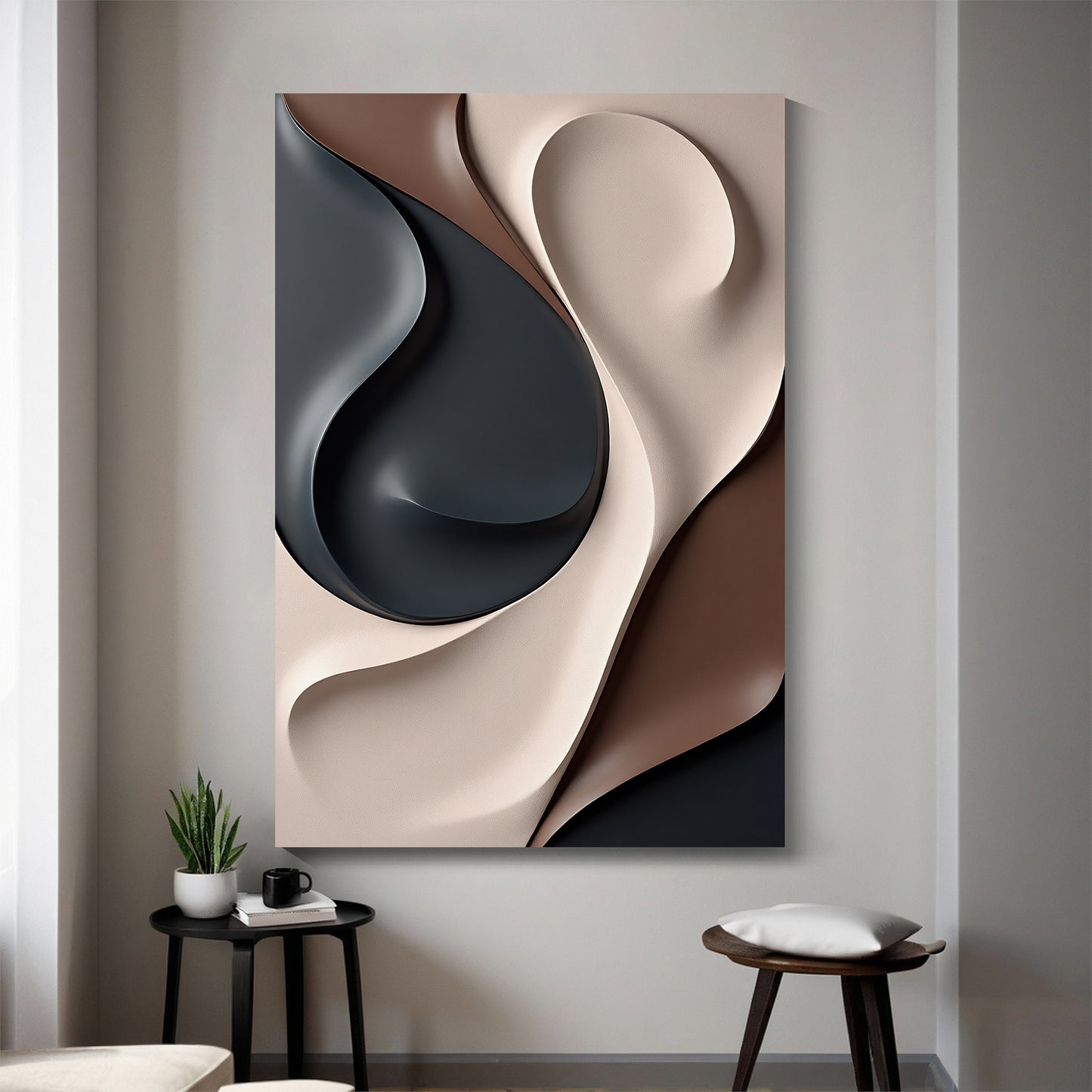 Beige and Brown dark green Wall Sculptures, 3D Wood Wall Art, Minimalist Wall Hanging Home Decor