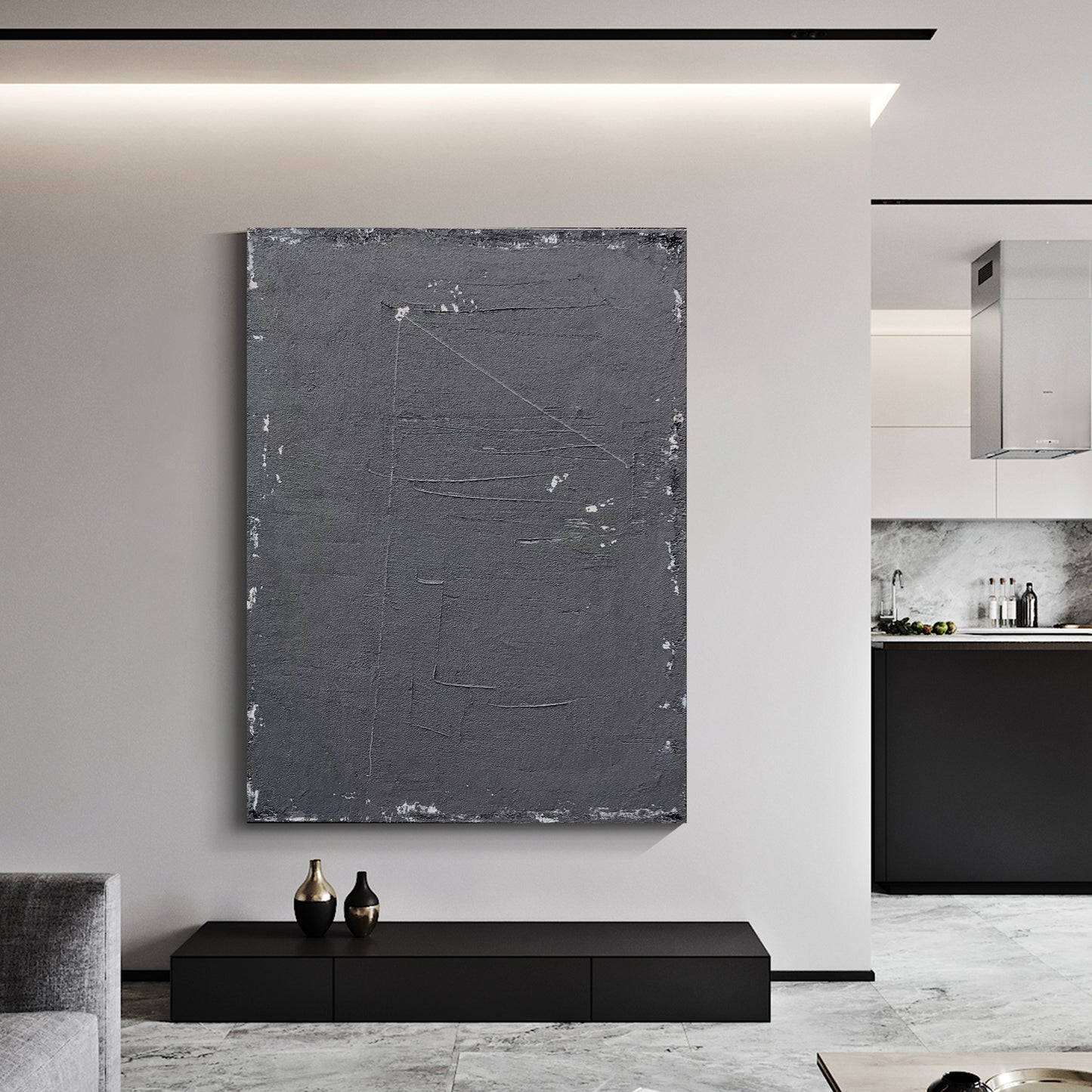Black abstract wall art, hand-painted oil painting