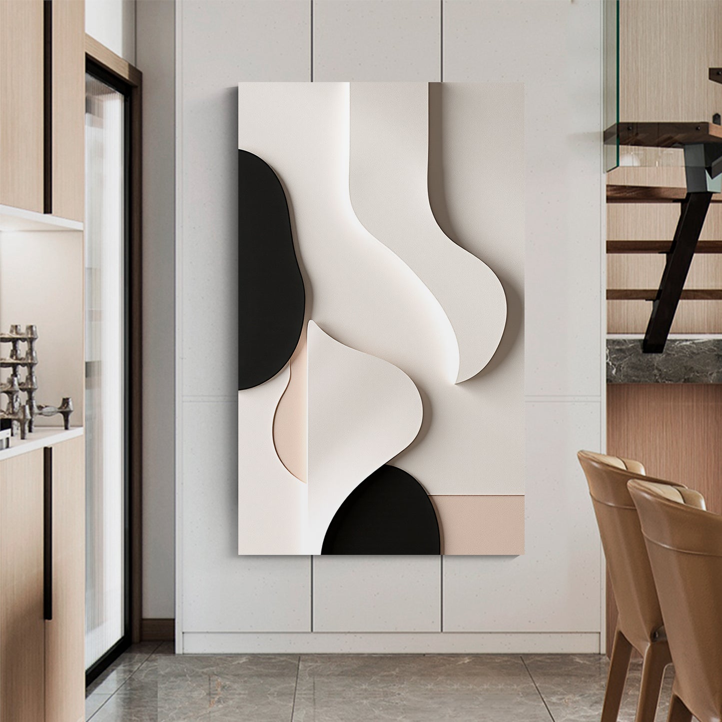 Beige and Brown Black Wall Sculptures, 3D Wood Wall Art, Minimalist Wall Hanging Home Decor