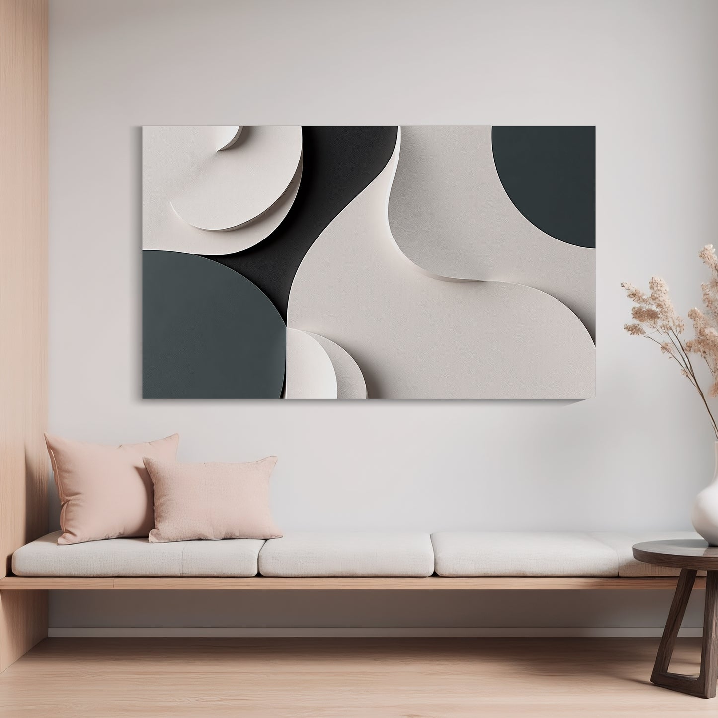 Beige, black, and dark greenWall Sculptures, 3D Wood Wall Art, Minimalist Wall Hanging Home Decor