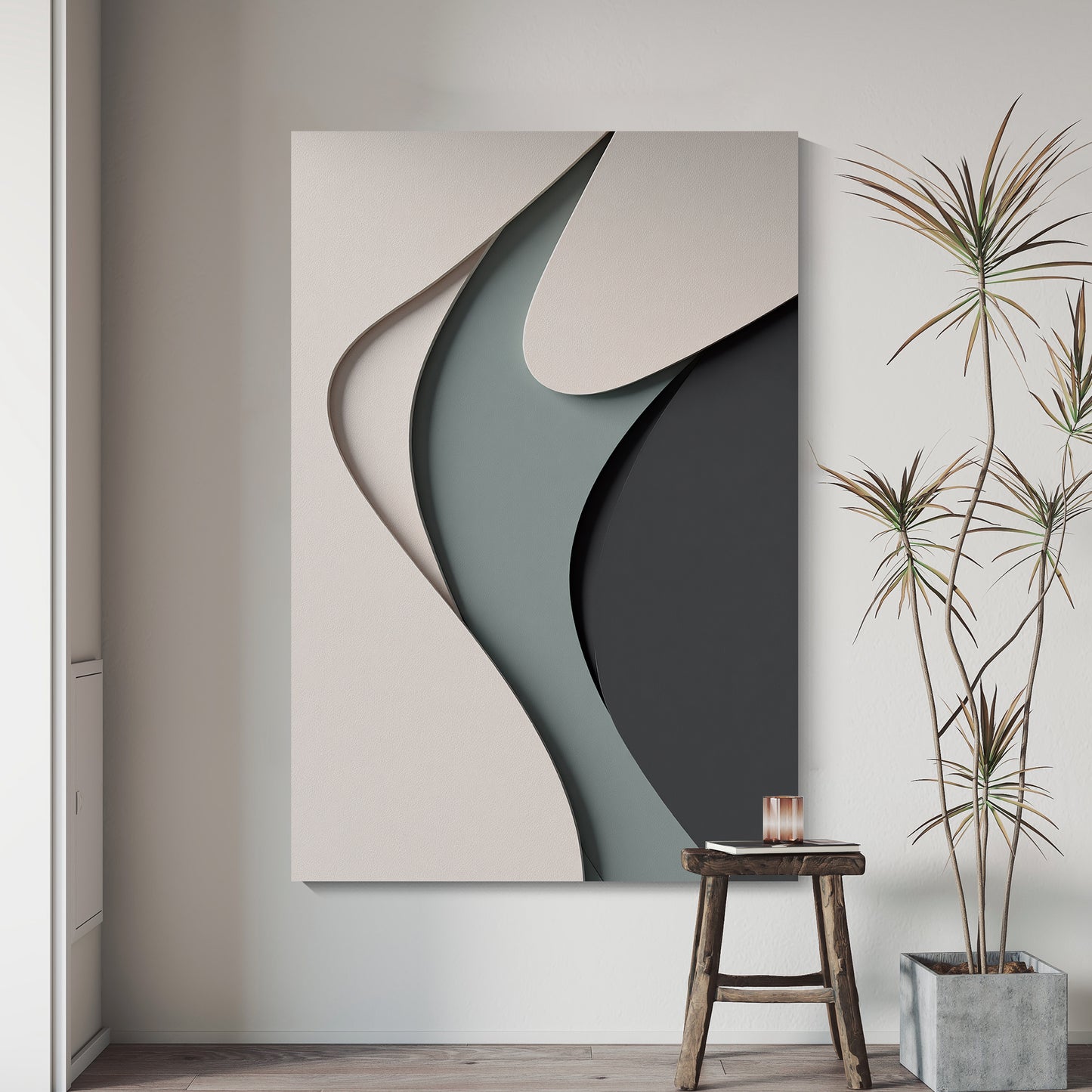 Beige, black, and dark greenWall Sculptures, 3D Wood Wall Art, Minimalist Wall Hanging Home Decor