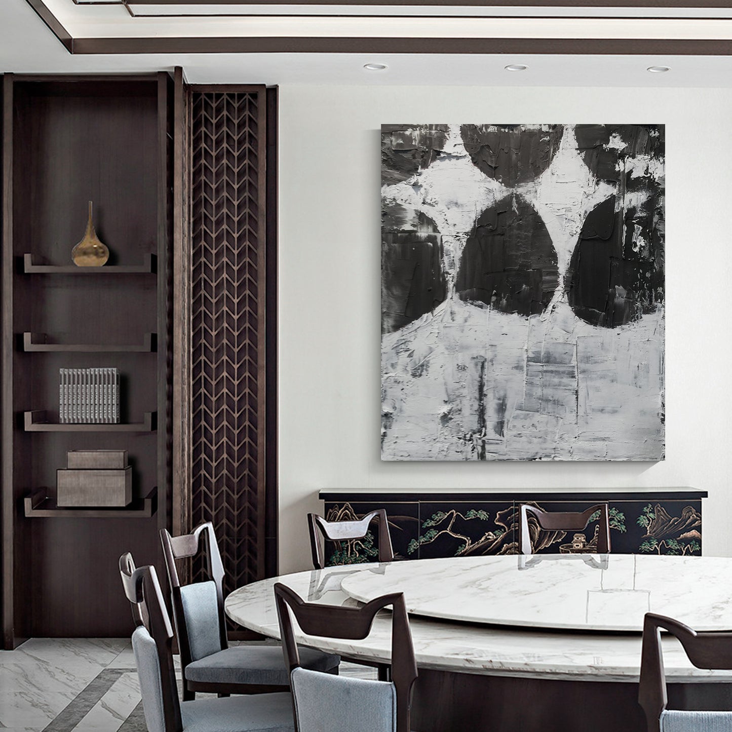Black, white and gray simple wall art, hand-painted oil painting