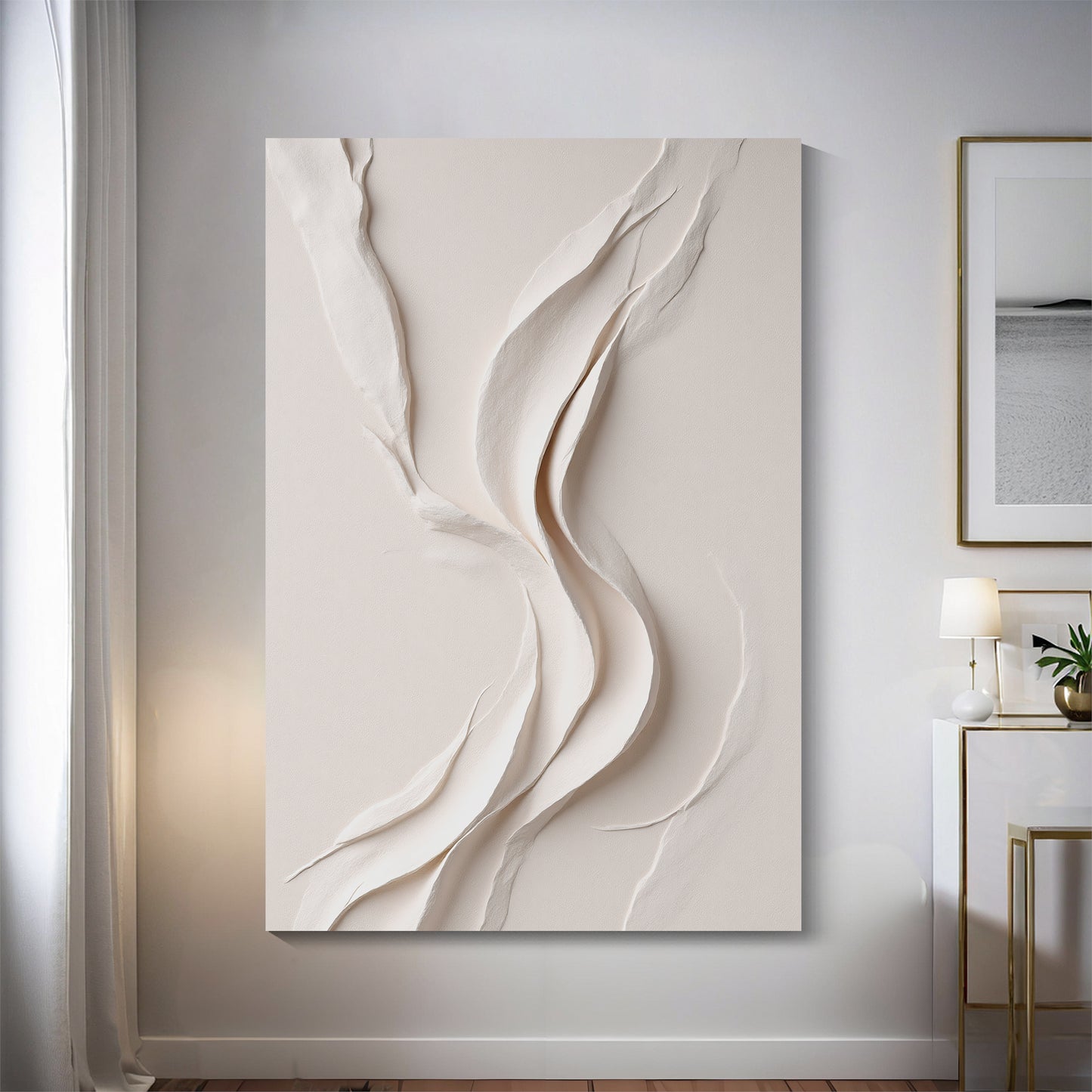 Beige Wall Sculptures, 3D Wood Wall Art, Minimalist Wall Hanging Home Decor