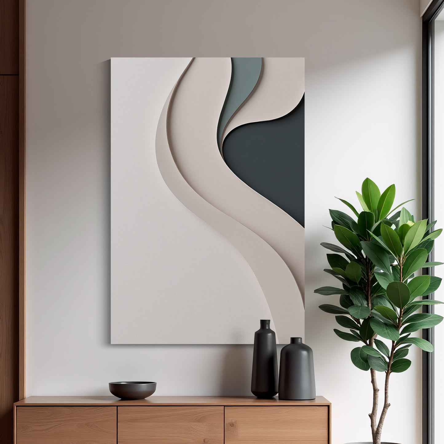 Beige, black, and dark greenWall Sculptures, 3D Wood Wall Art, Minimalist Wall Hanging Home Decor