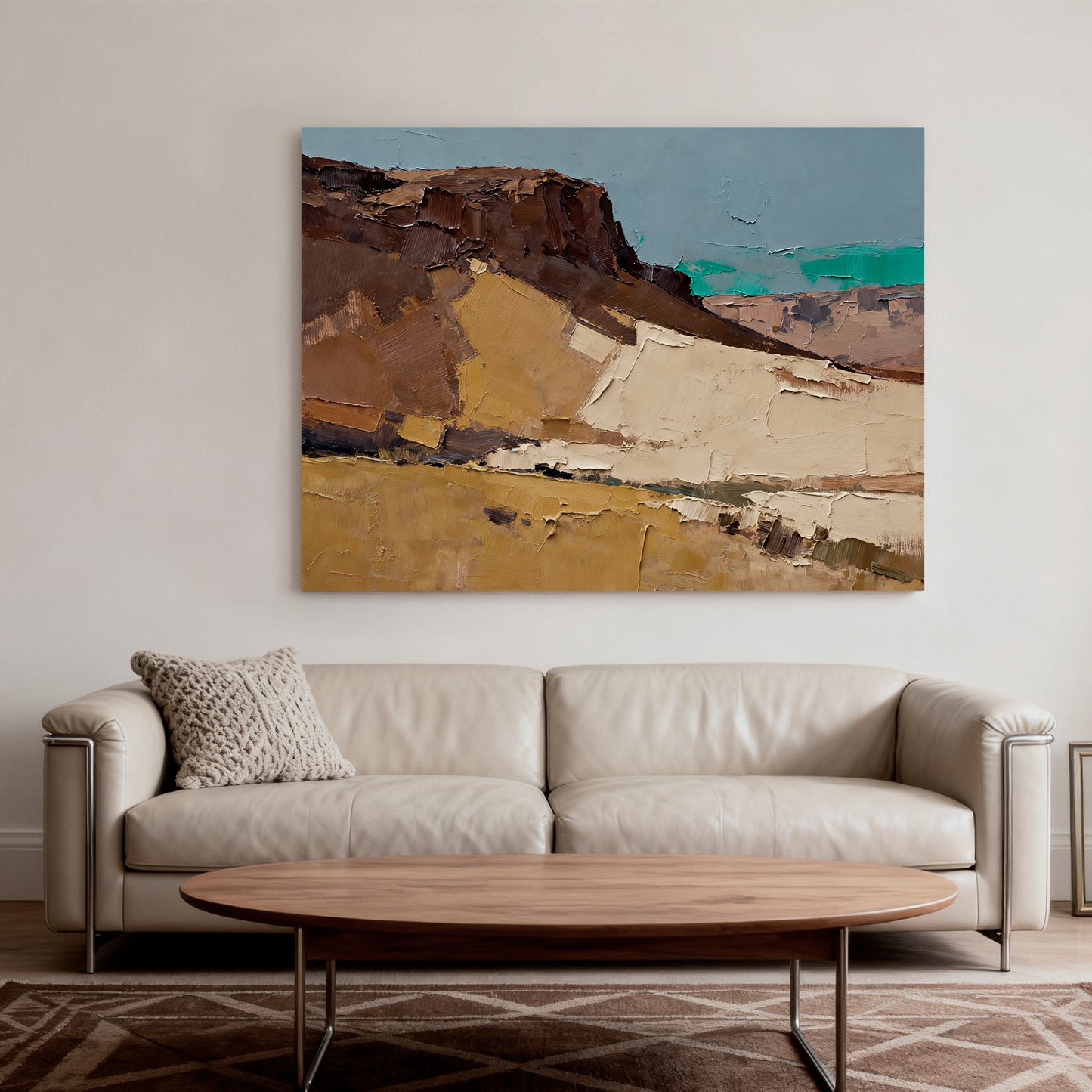 Hand-Painted Abstract Gobi Desert Oil Painting, Modern Minimalist Wall Art for Living Room, Entryway