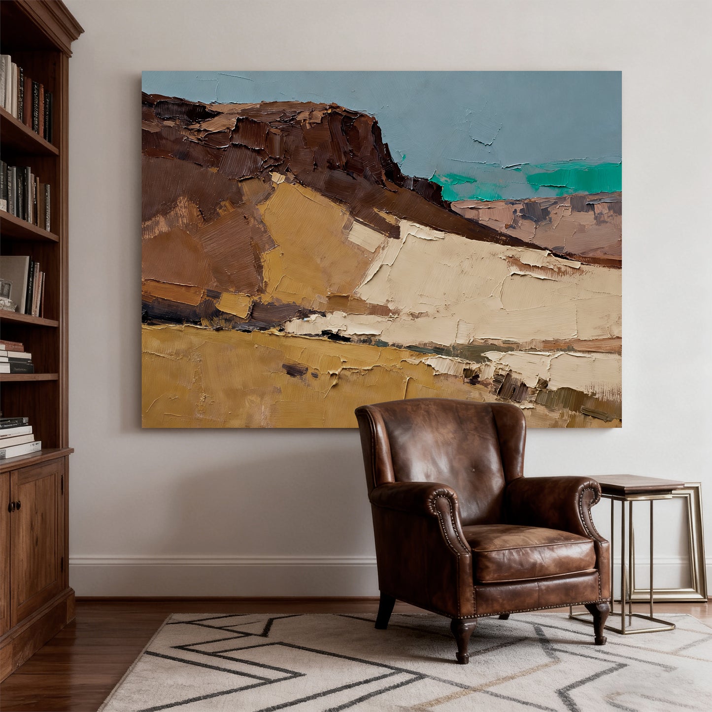 Hand-Painted Abstract Gobi Desert Oil Painting, Modern Minimalist Wall Art for Living Room, Entryway