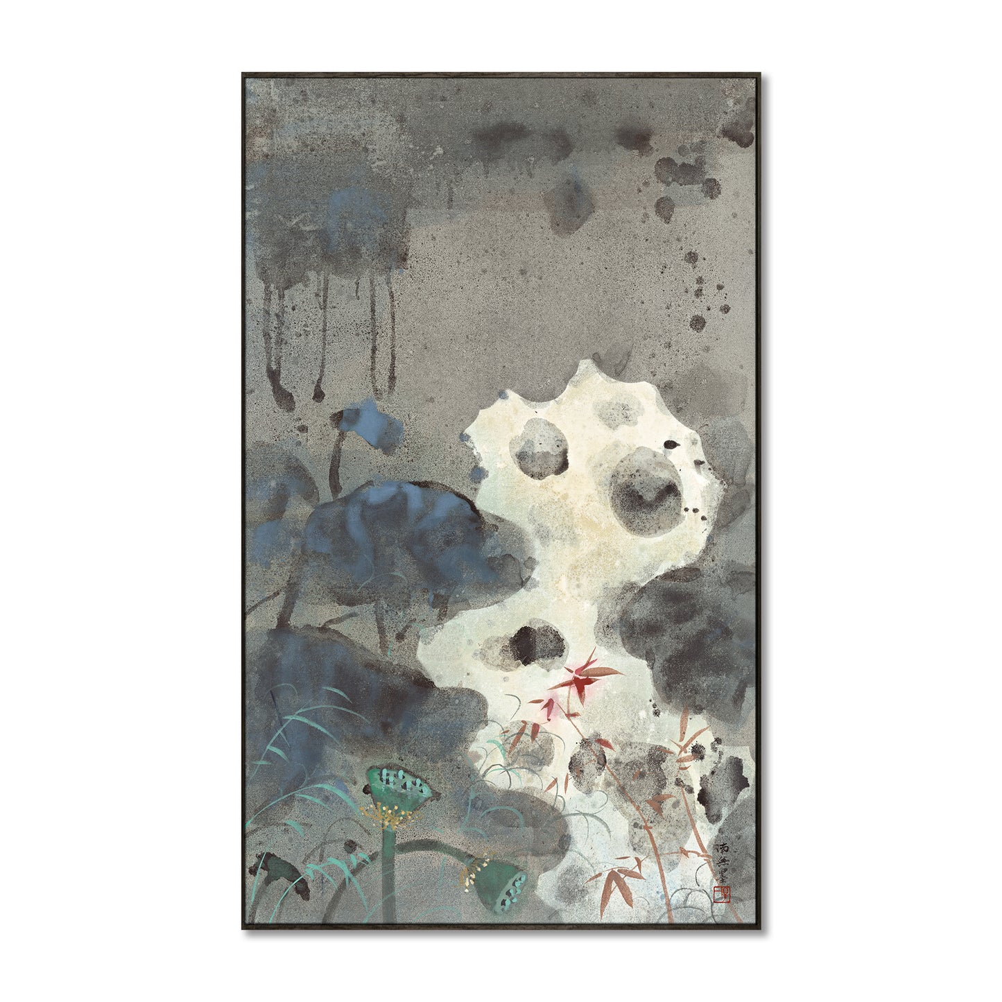 "Lake Stone Lotus Pond" framed canvas prints
