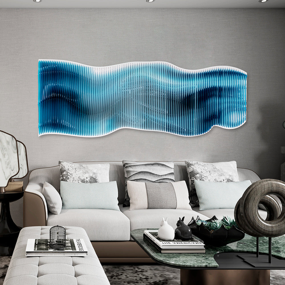 Dark Blue Wave Shape Acrylic Installation Art