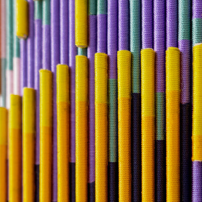 Colorful line wood carving installation art