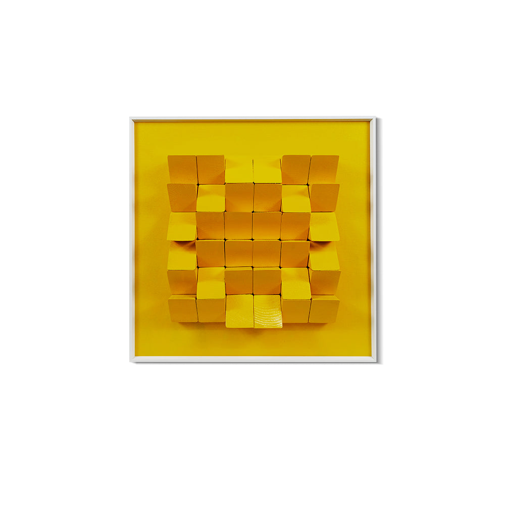 Matrix Yellow Block Wood Carving Installation Art